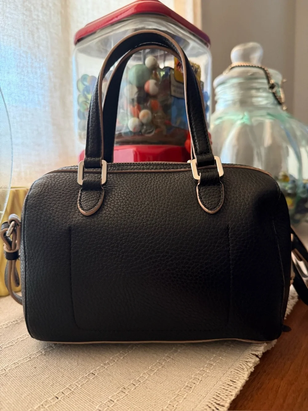 Lauren Ralph Lauren Black Pebbled Leather Mini Satchel Crossbody